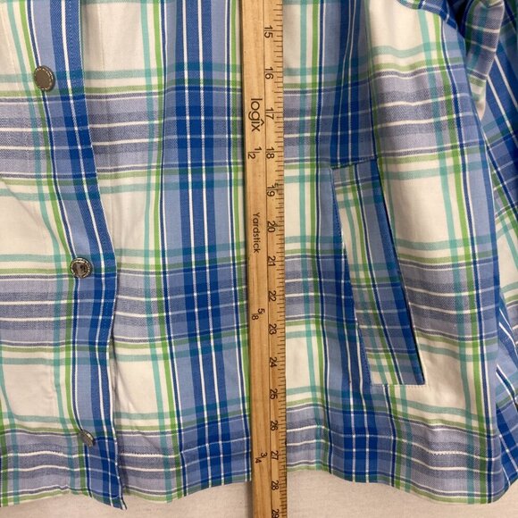 Isaac Mizrahi Blue White Plaid Snap Button Soft Stretch Jacket size 2X - Picture 6 of 11